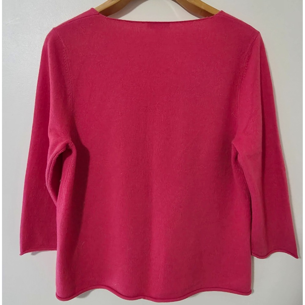 Garnet Hill 100% Cashmere Babydoll Sweater Sz L Pink Roll Hem Soft Girl Coquette - Picture 6 of 14